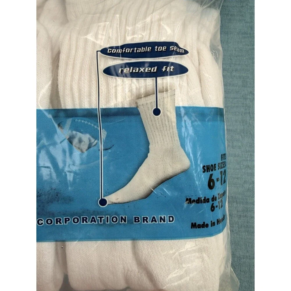 Vintage Jerzees Men’s Cotton Crew Socks 6 Pair Men’s Shoe Size 6.5- 12 Lycra USA